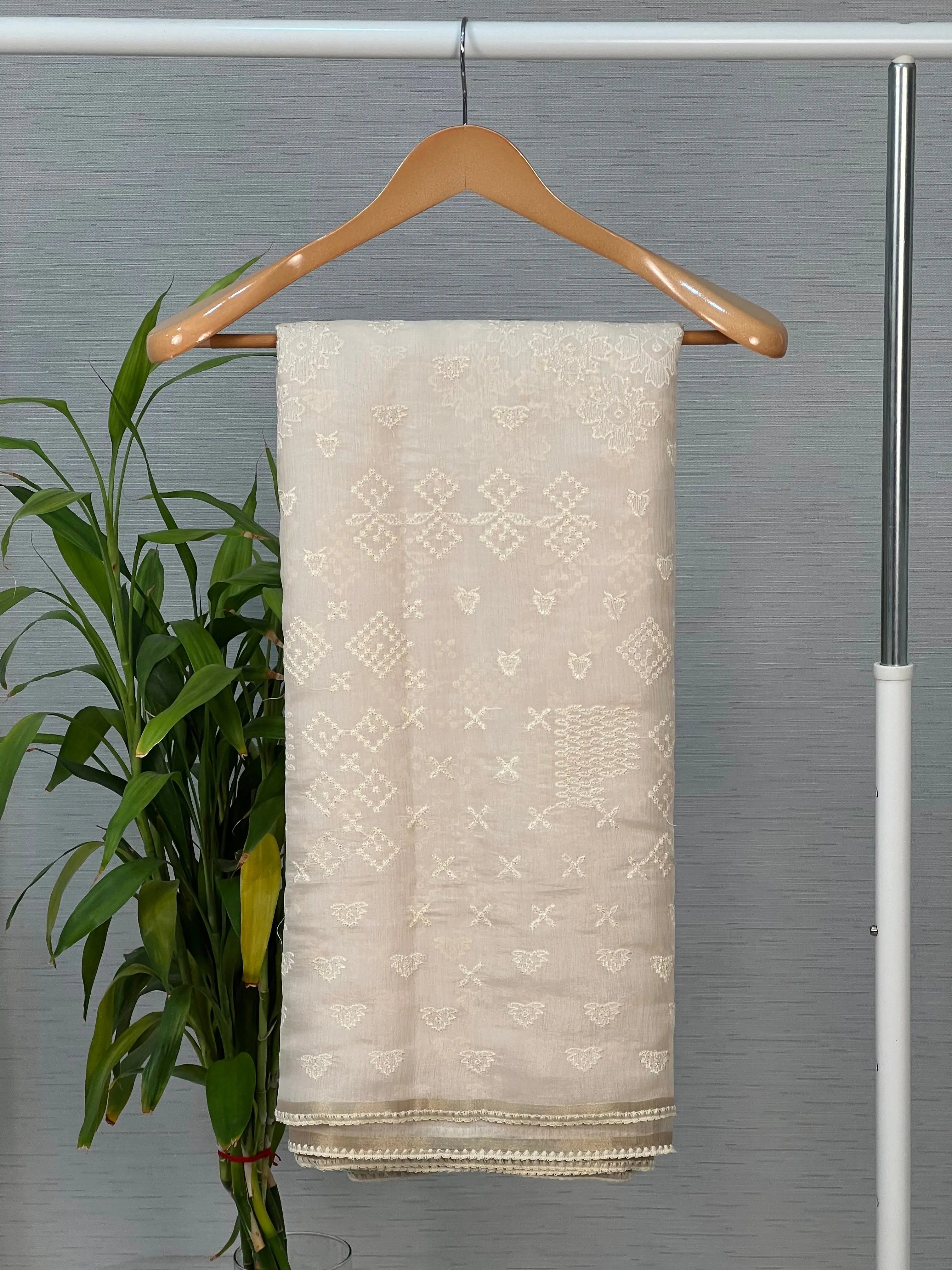 Vanilla Soft Satin Saree with Fusion Embroidery CSE Geetha Creation