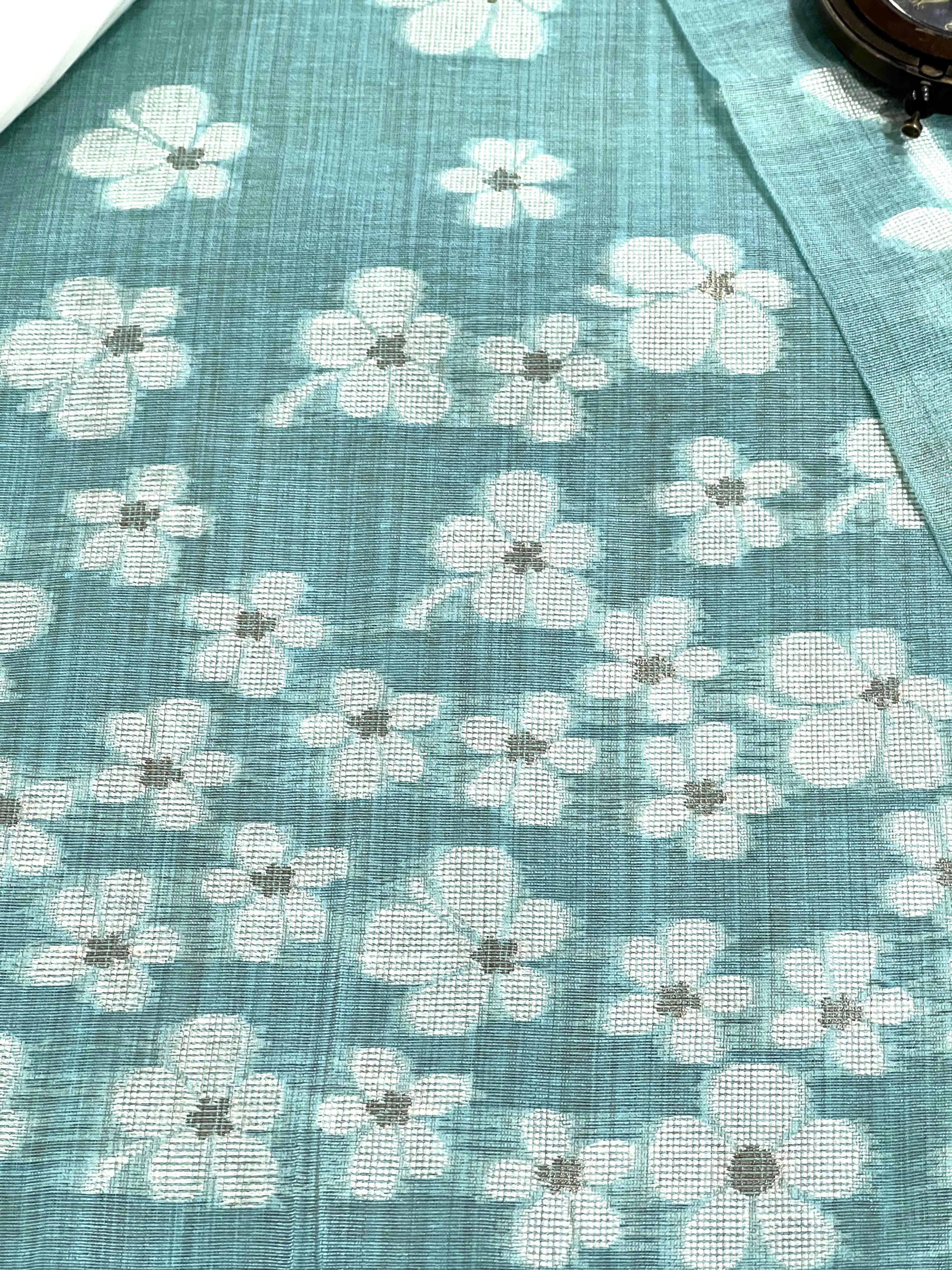 Sophisticated Blue Handloom Jacquard Floral Chanderi Suit Set HCS Geetha Creation