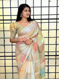 Pink Pastel Blocks Radiant Satin Saree CSB1