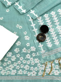 Sophisticated Blue Handloom Jacquard Floral Chanderi Suit Set HCS