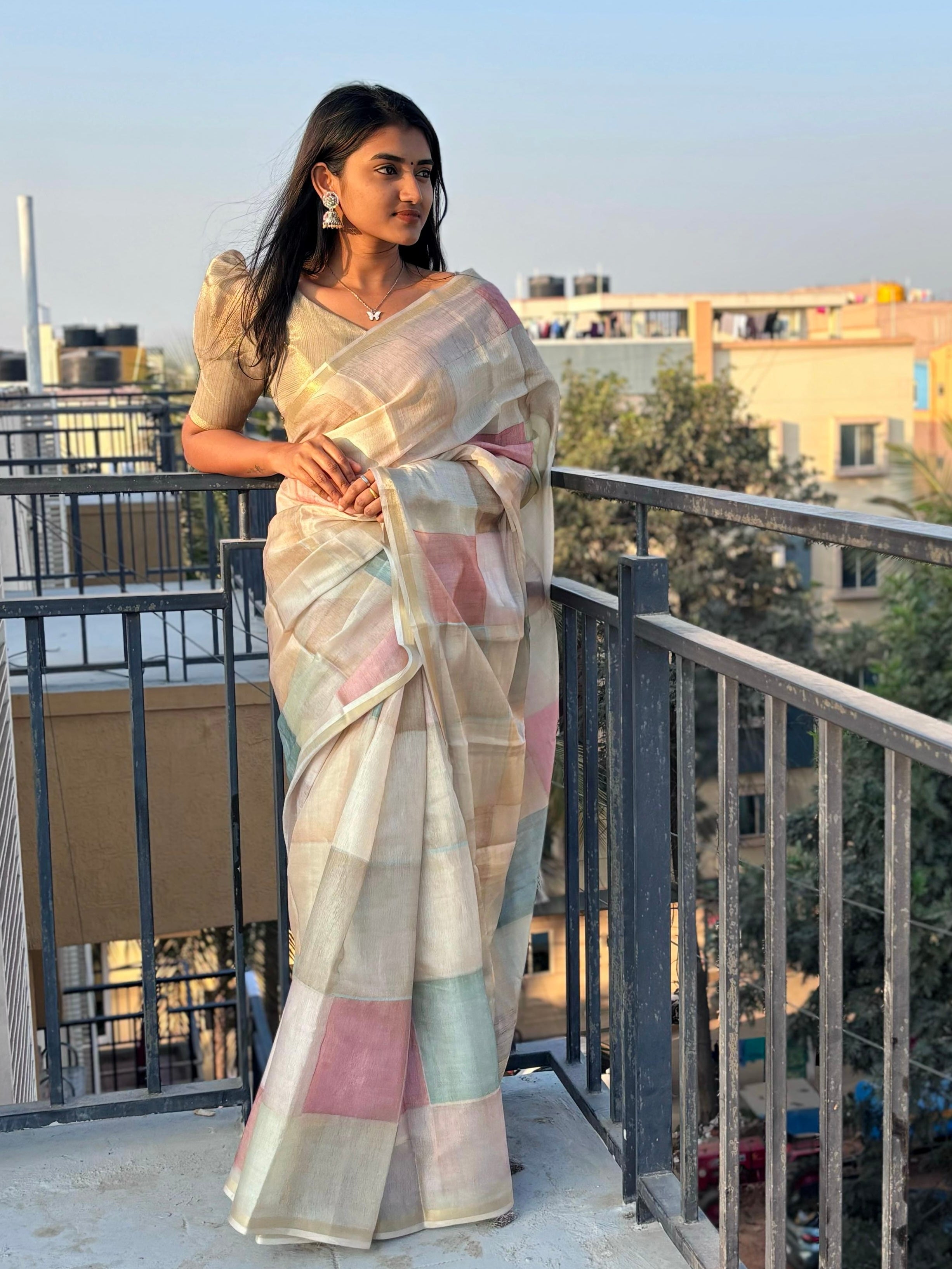 Pink Pastel Blocks Radiant Satin Saree CSB1 Geetha Creation