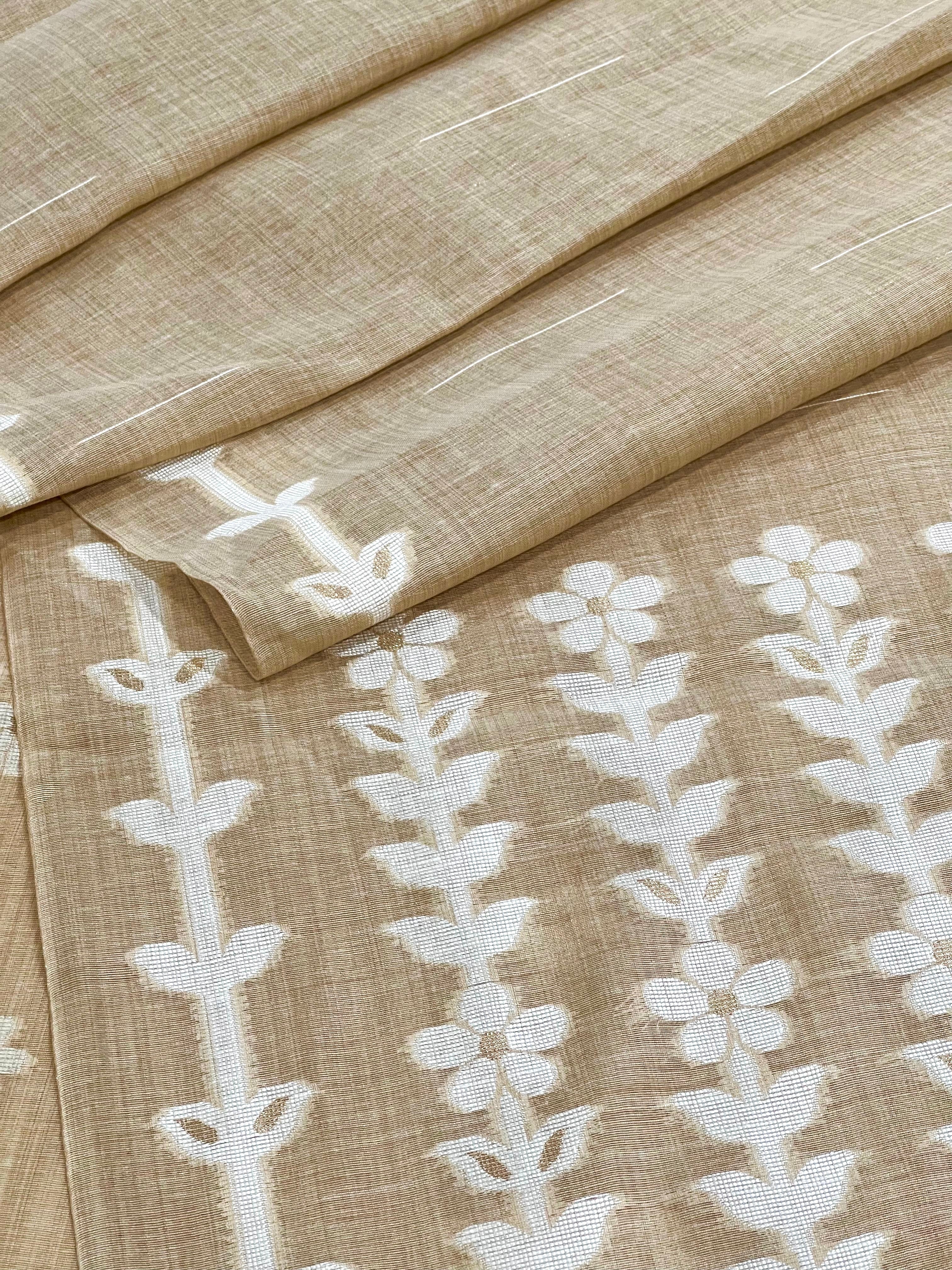 Sophisticated Brown Handloom Jacquard Floral Chanderi Suit Set HCS Geetha Creation