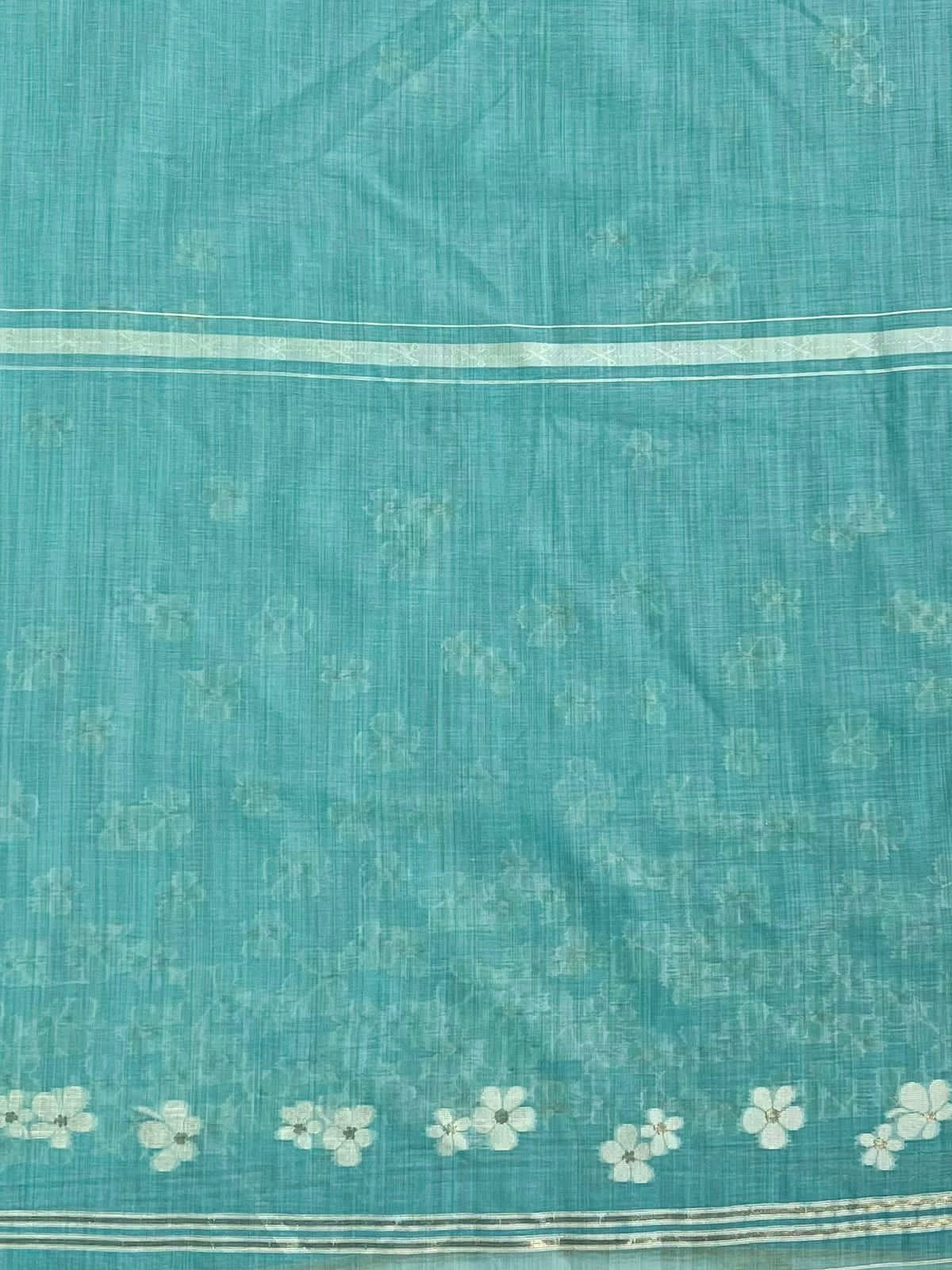 Sophisticated Blue Handloom Jacquard Floral Chanderi Suit Set HCS Geetha Creation