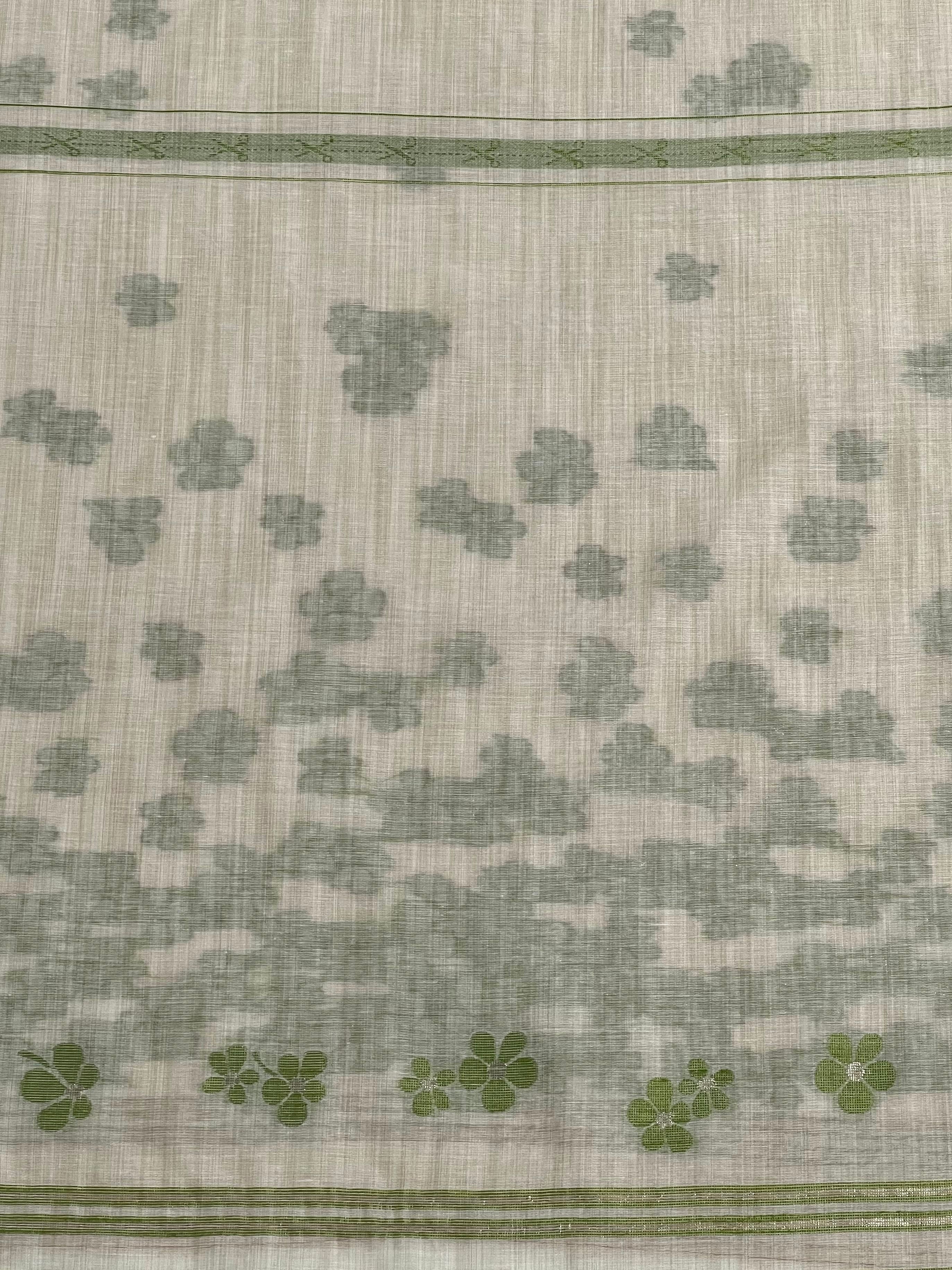 Jade and Cream Handloom Jacquard Floral Chanderi Suit Set HCS Geetha Creation