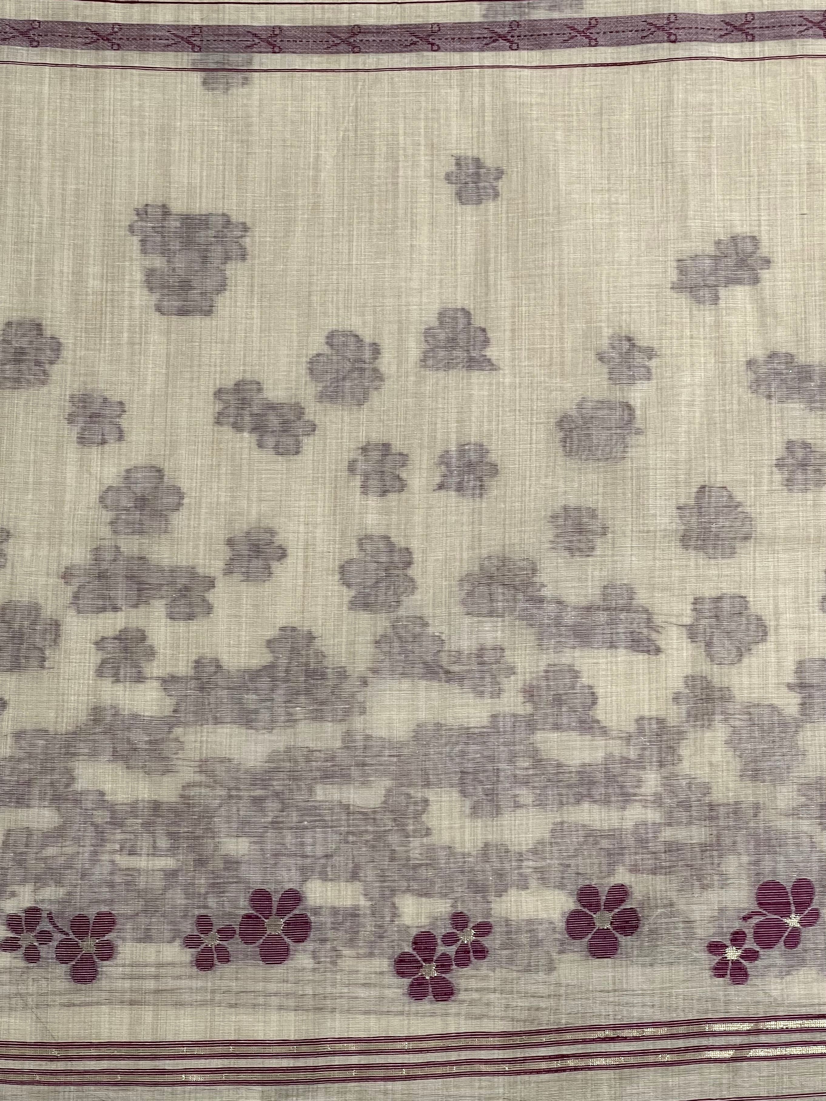 Wine and Cream Handloom Jacquard Floral Chanderi Suit Set HCS Geetha Creation