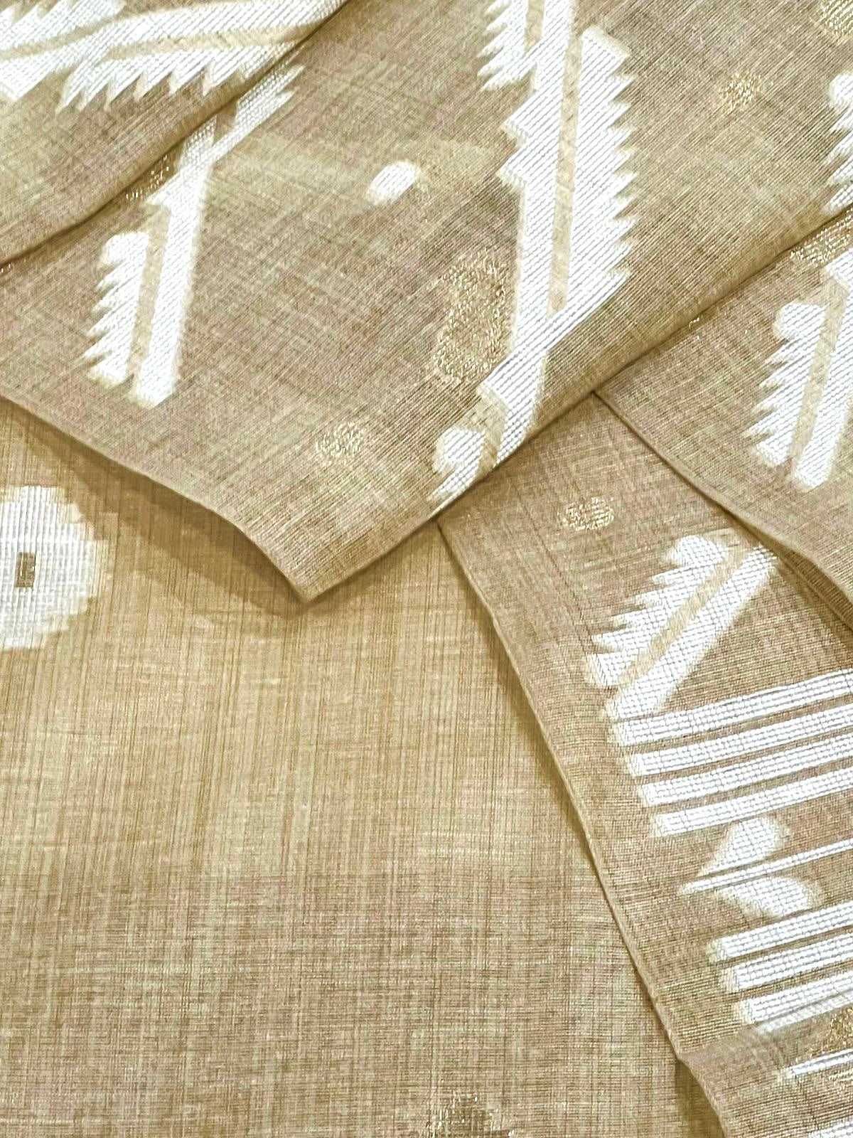 Light Brown Tana-Bana Ikat Handloom Jacquard Floral Chanderi Suit Set HCS Geetha Creation