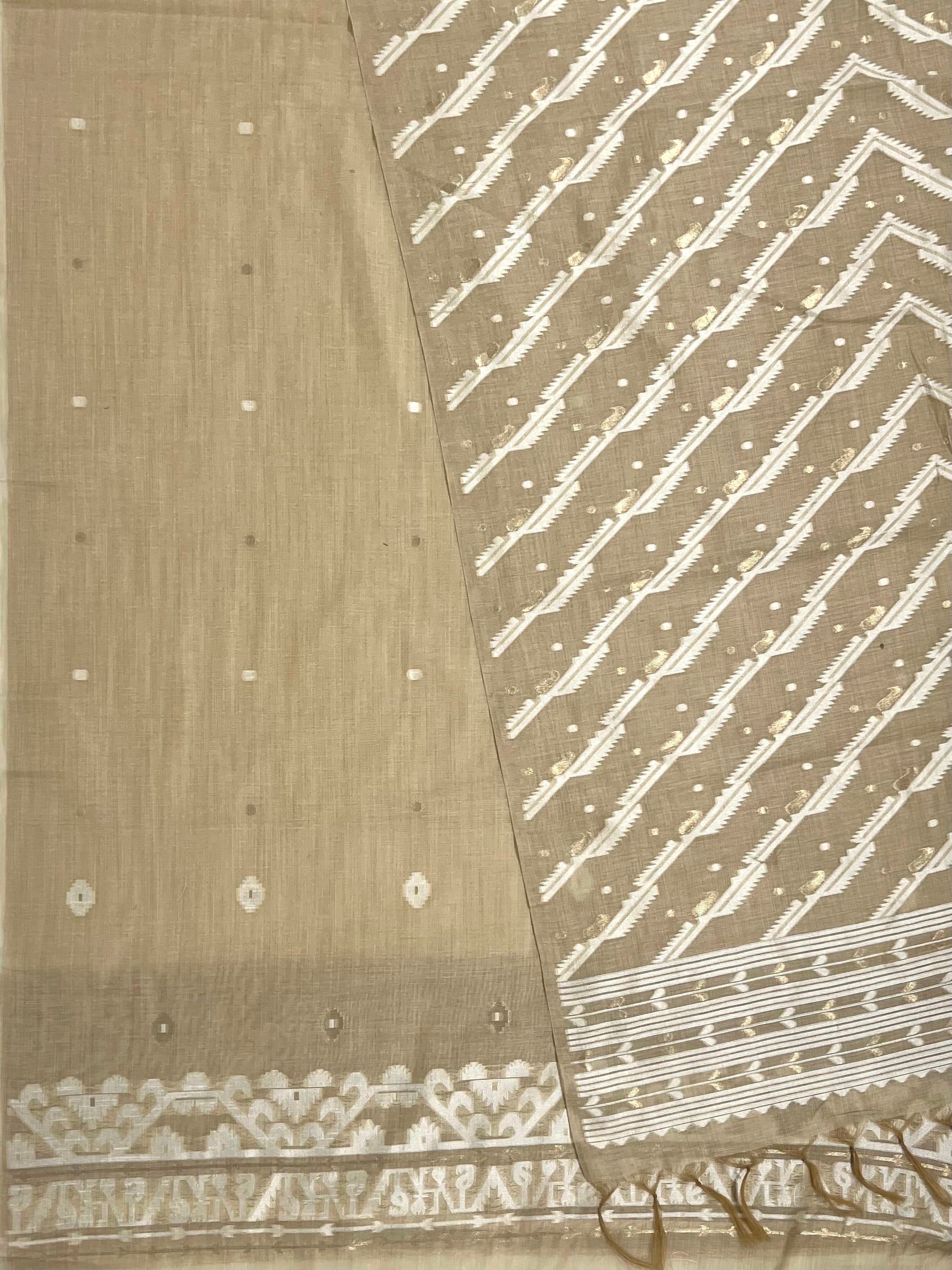 Light Brown Tana-Bana Ikat Handloom Jacquard Floral Chanderi Suit Set HCS Geetha Creation