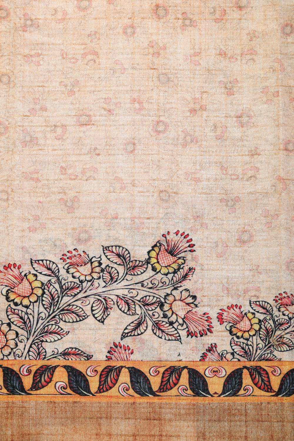 Apricot Floral Purely Handloom Semi Tussar Two Piece Set