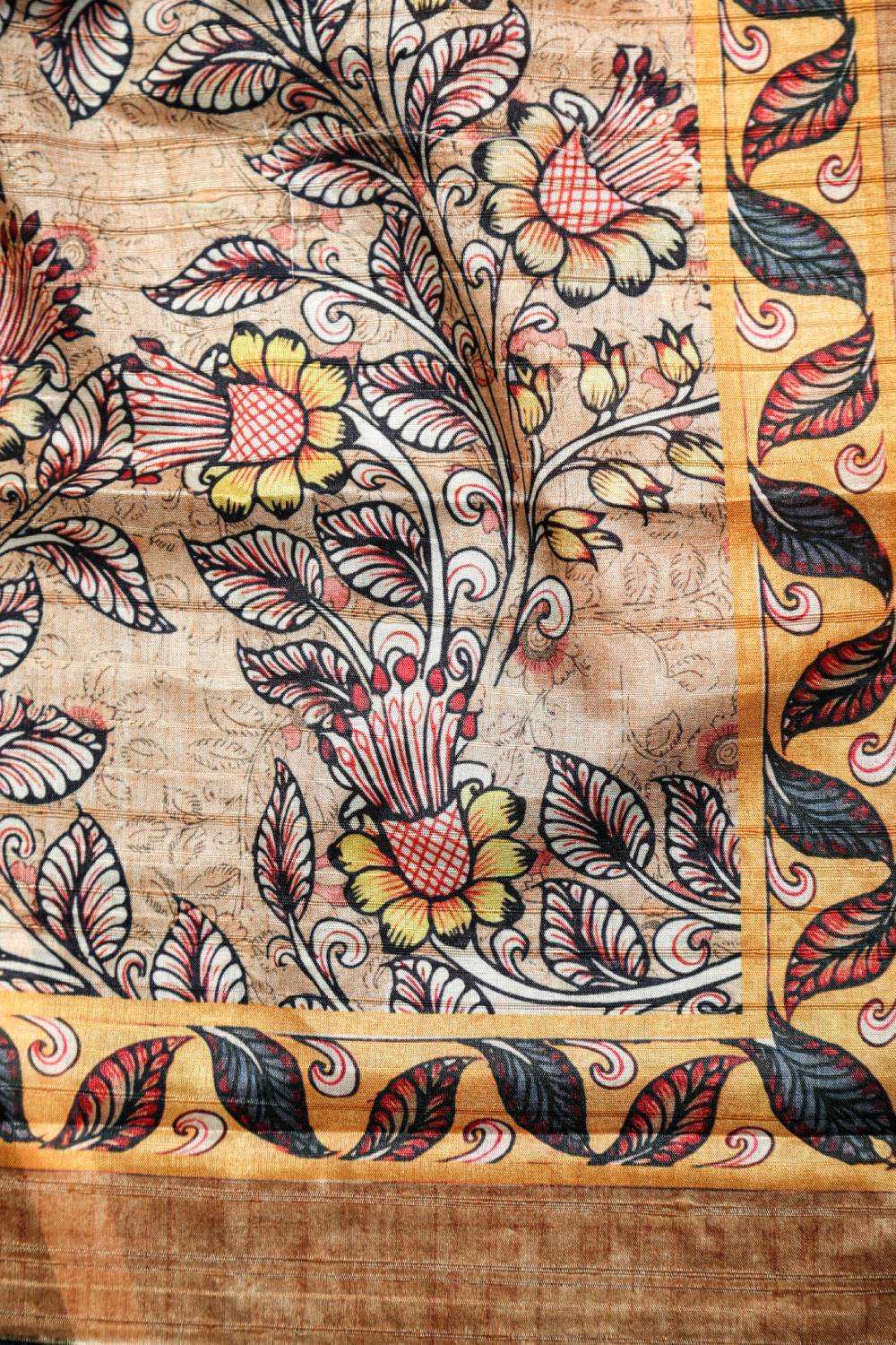 Apricot Floral Purely Handloom Semi Tussar Two Piece Set