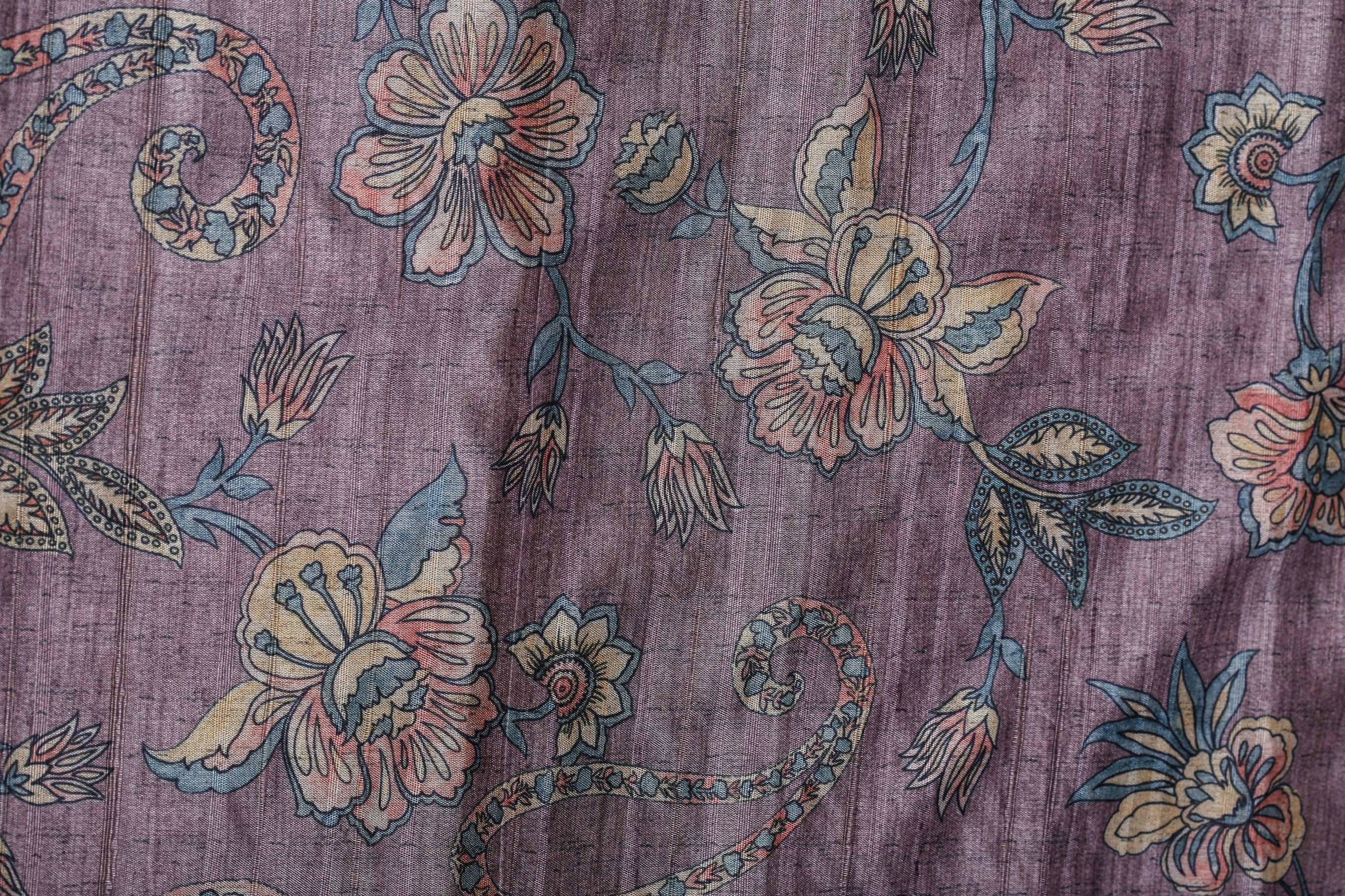 Dusty Purple and Multihued Striped Semi Tussar Two Piece Suit Set Geetha Creation