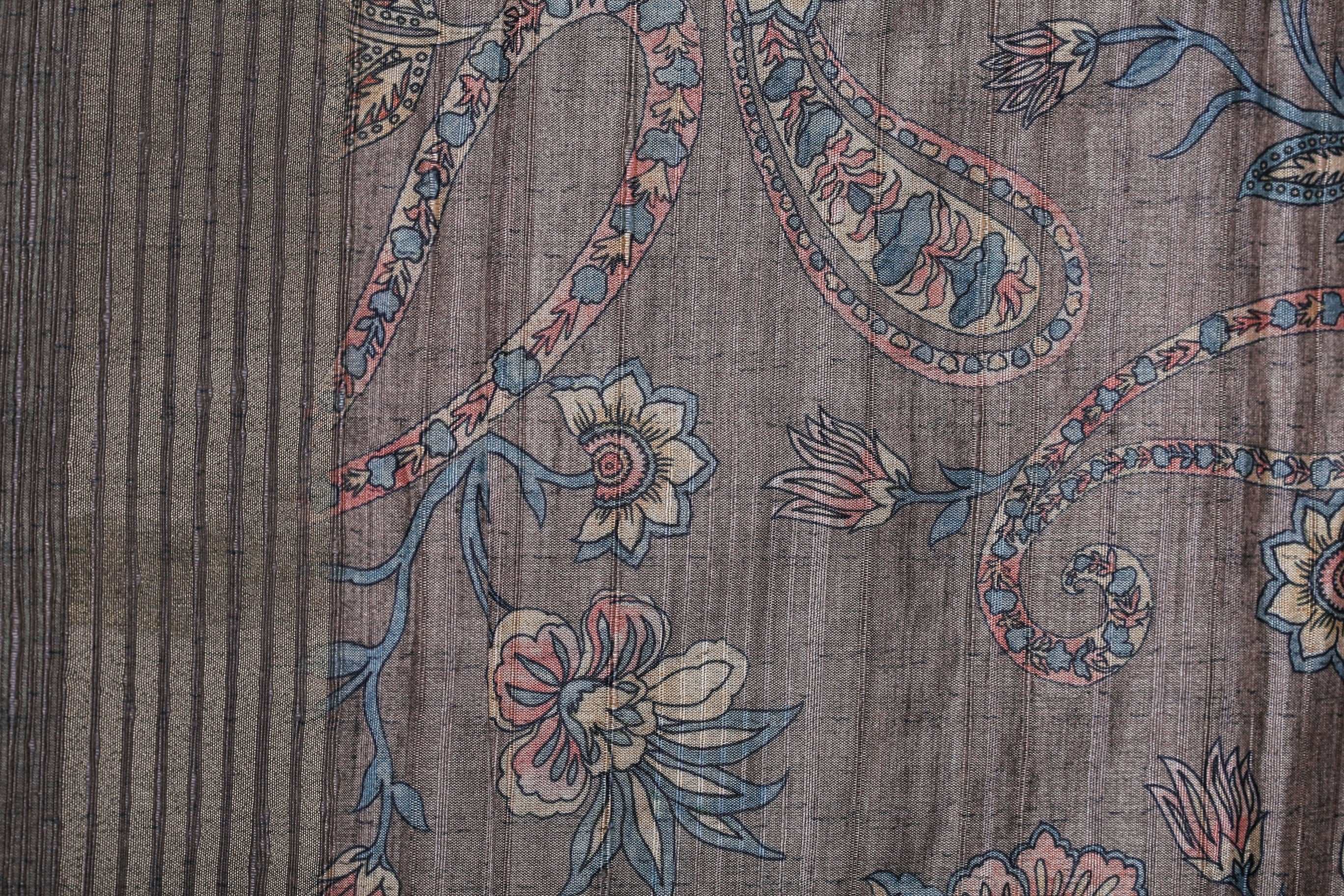 Dark Brown and Multihued Striped Semi Tussar Two Piece Suit Set Geetha Creation