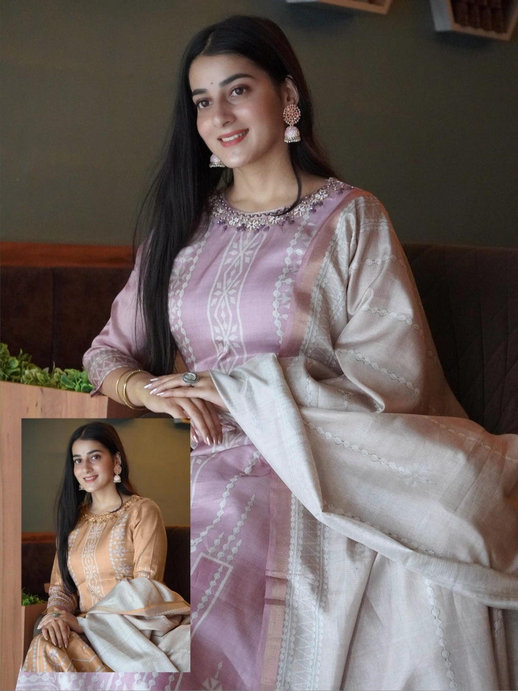 Pretty Pink Soft Tussar A-Line Ready to Wear Kurti Set