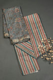 Steel Grey and Multihued Striped Semi Tussar Two Piece Suit Set Geetha Creation