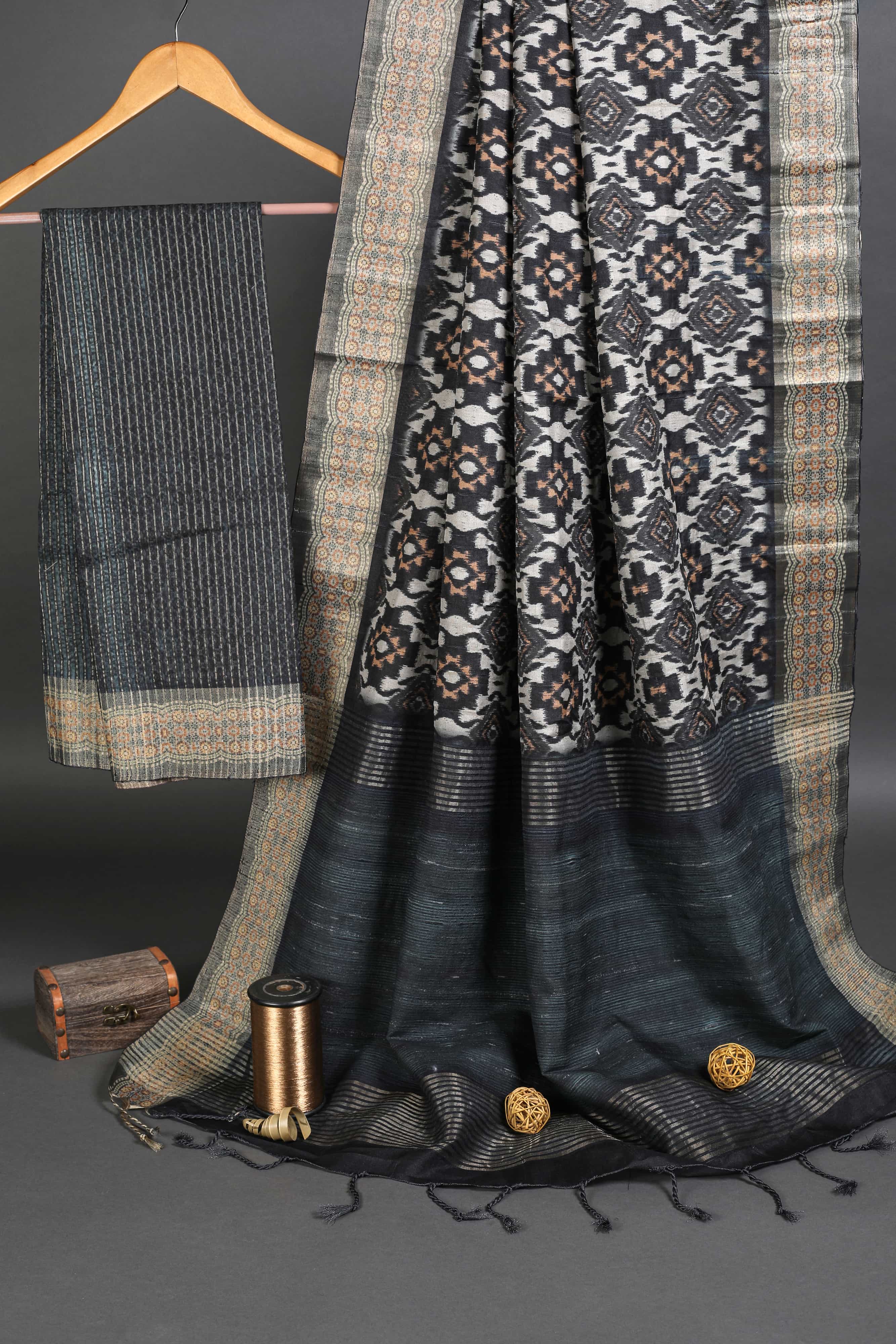 Black Patola Chapa Handloom Tussar Saree C1 Geetha Creation