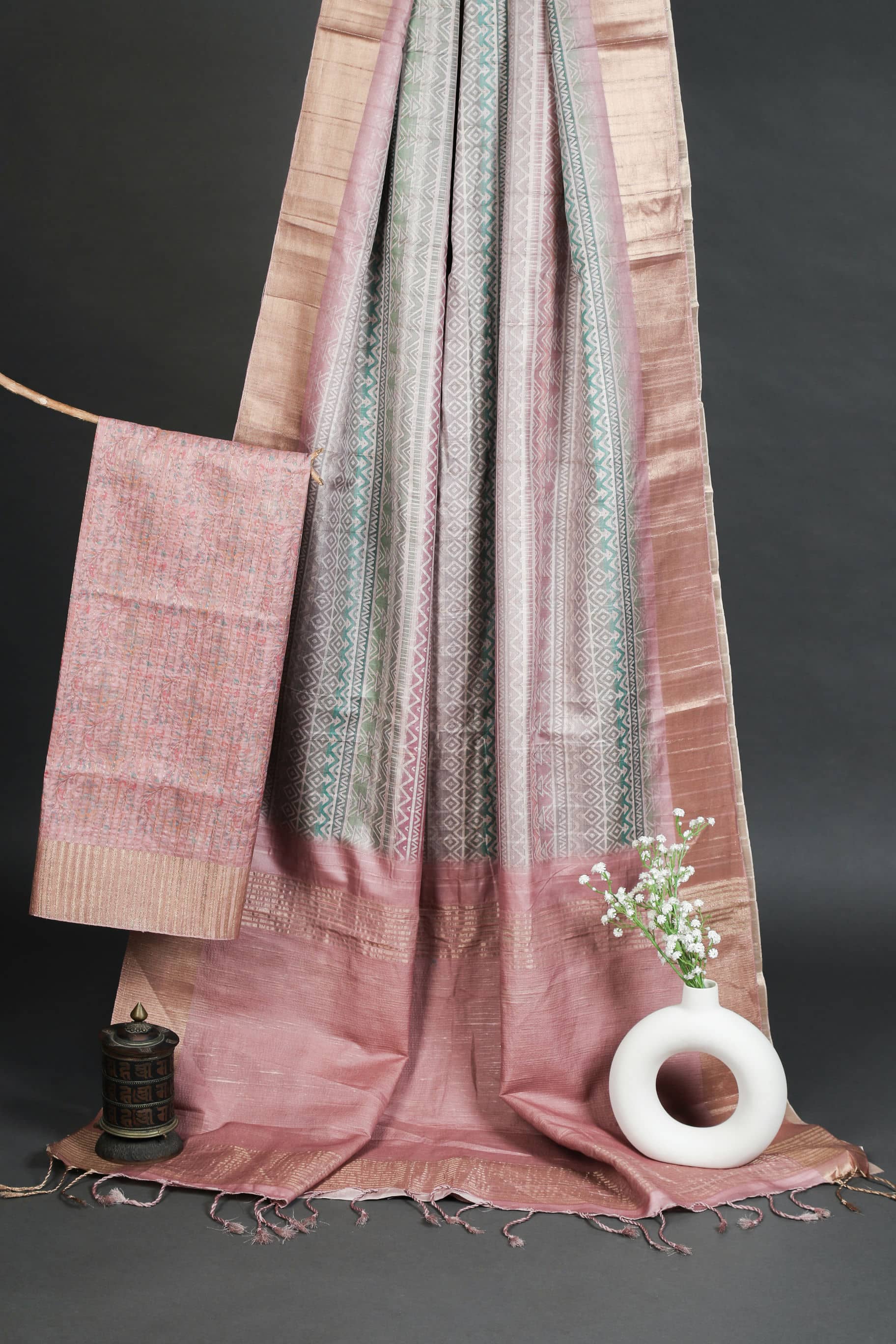 Pastel Geometry Chapa Handloom Tussar Saree C3 Geetha Creation