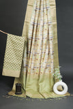 Lemon in Green Chapa Handloom Tussar Saree C3 Geetha Creation