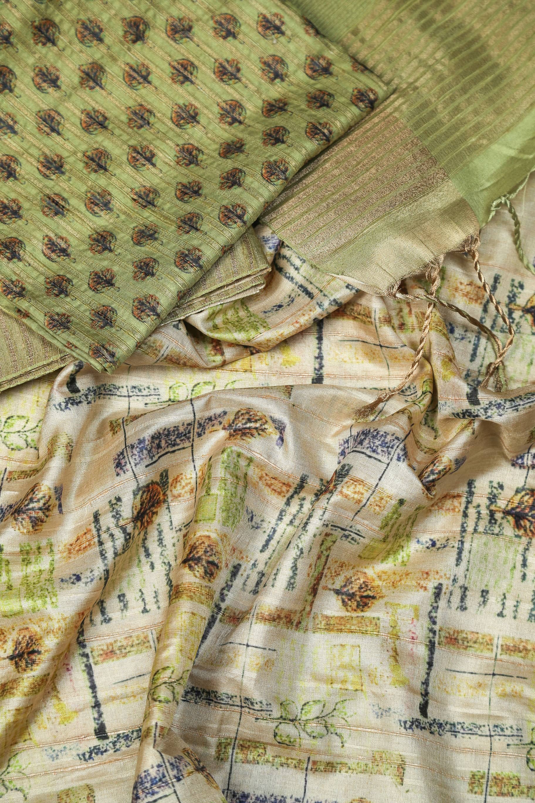 Lemon in Green Chapa Handloom Tussar Saree C3 Geetha Creation