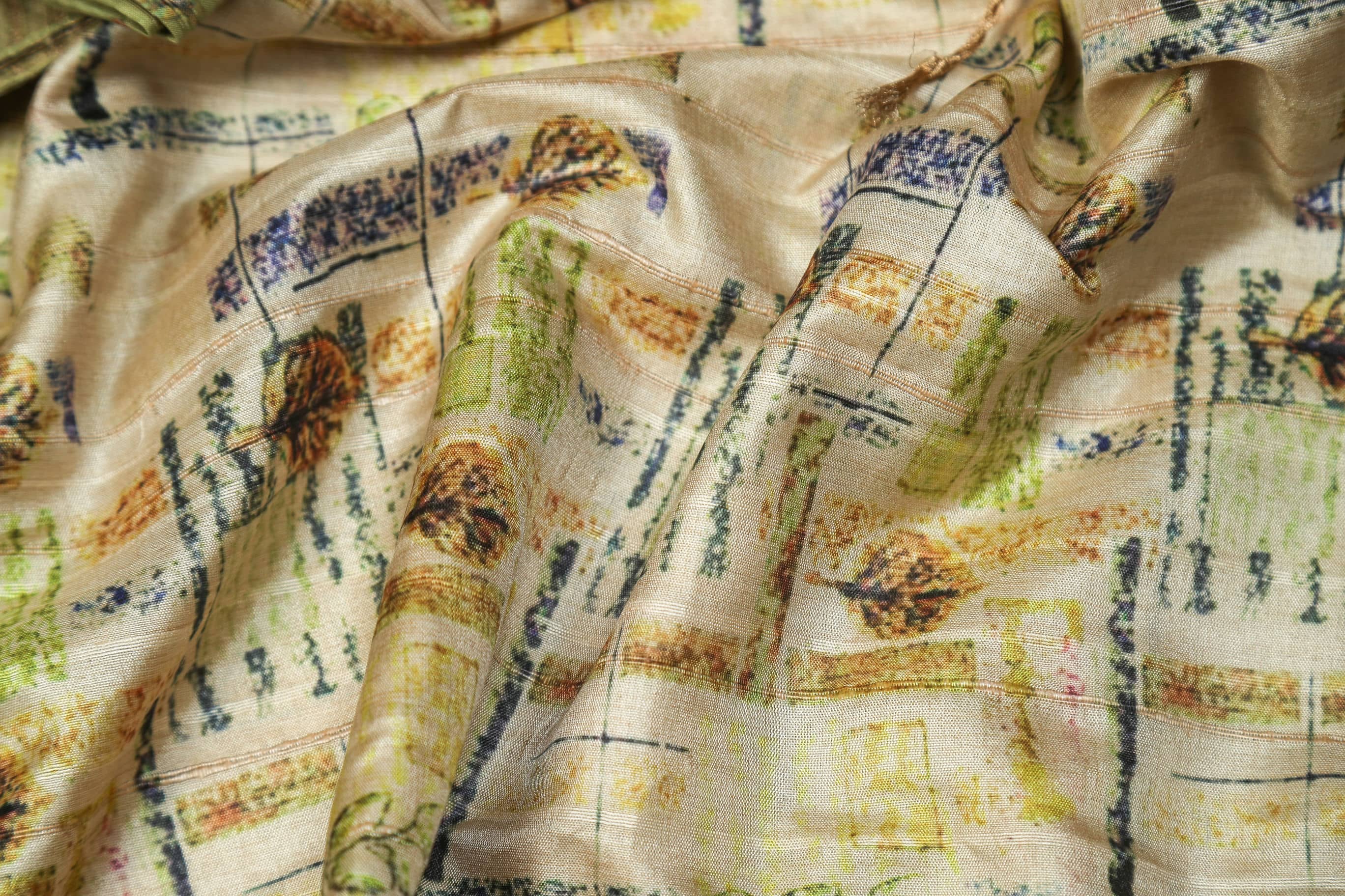 Lemon in Green Chapa Handloom Tussar Saree C3 Geetha Creation