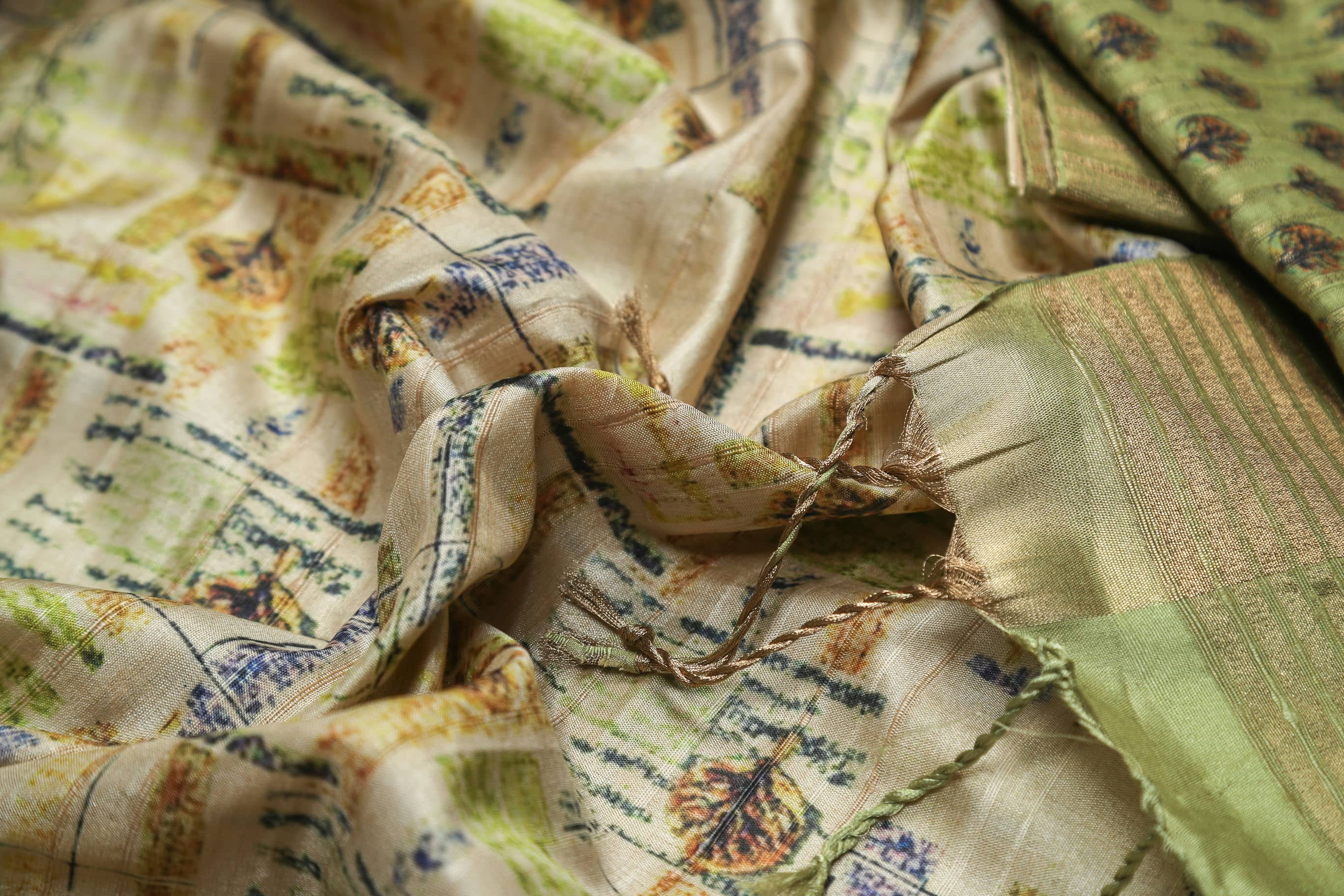 Lemon in Green Chapa Handloom Tussar Saree C3 Geetha Creation