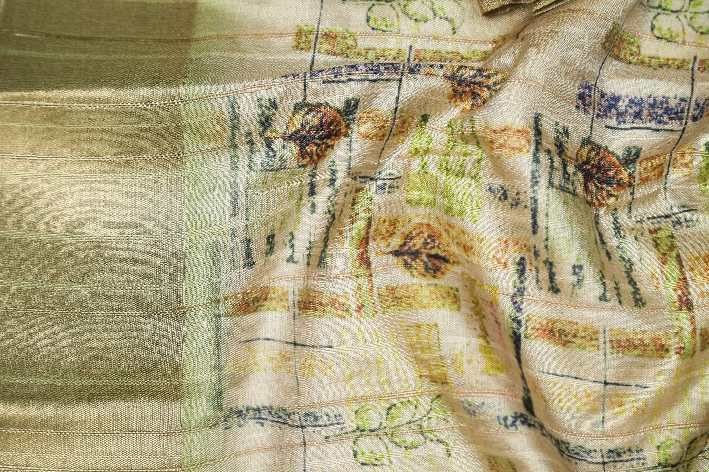 Lemon in Green Chapa Handloom Tussar Saree C3 Geetha Creation