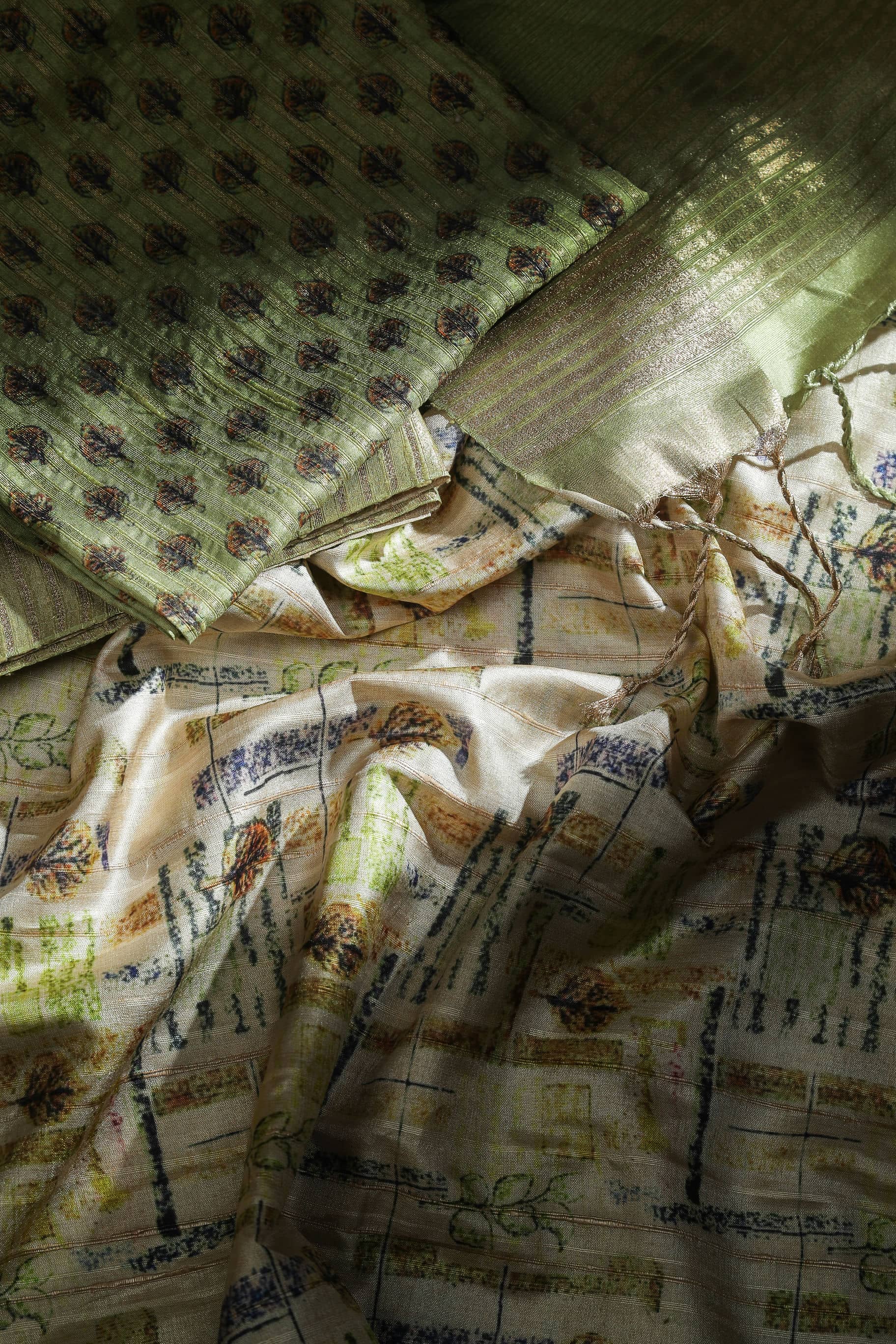 Lemon in Green Chapa Handloom Tussar Saree C3 Geetha Creation