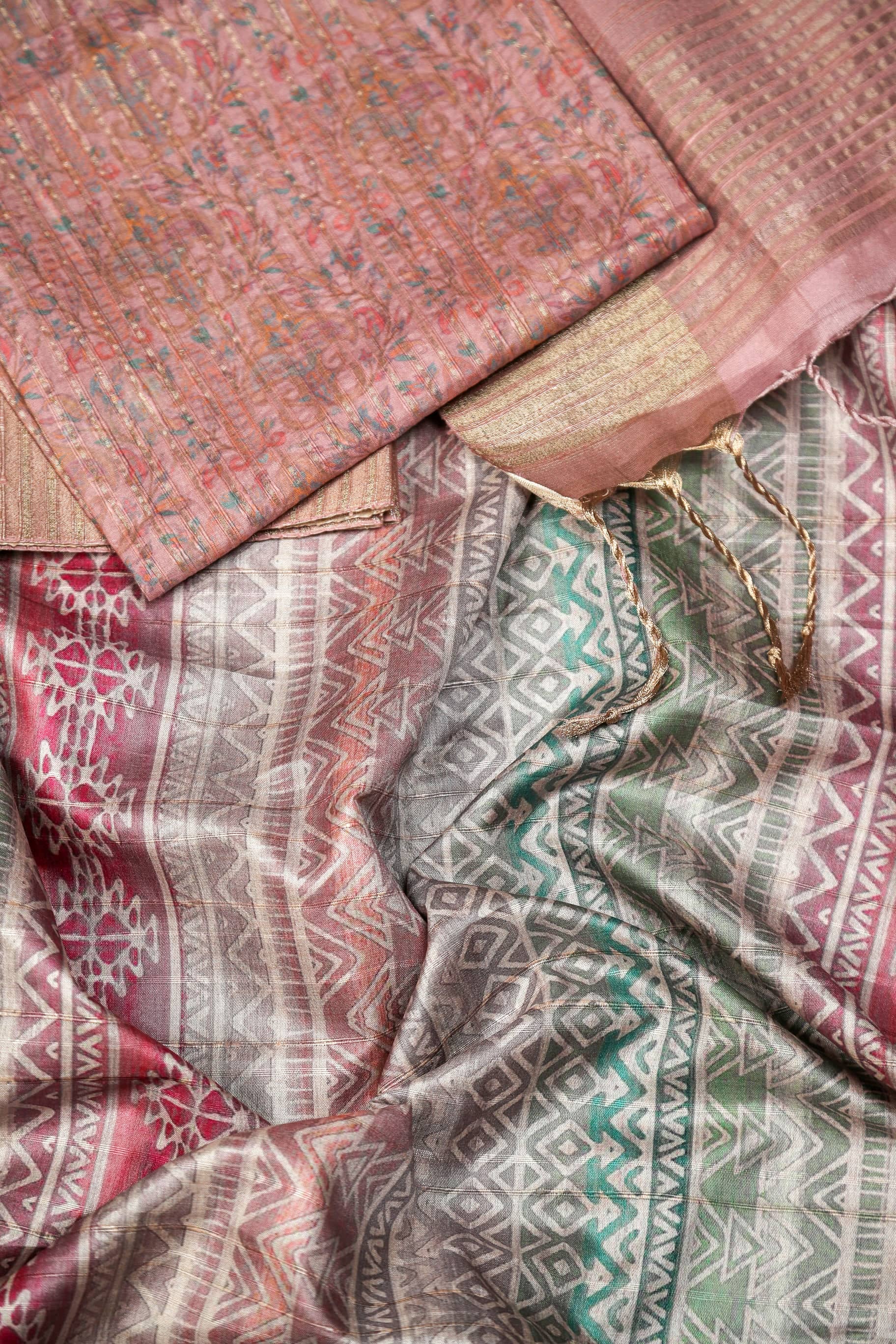 Pastel Geometry Chapa Handloom Tussar Saree C3 Geetha Creation