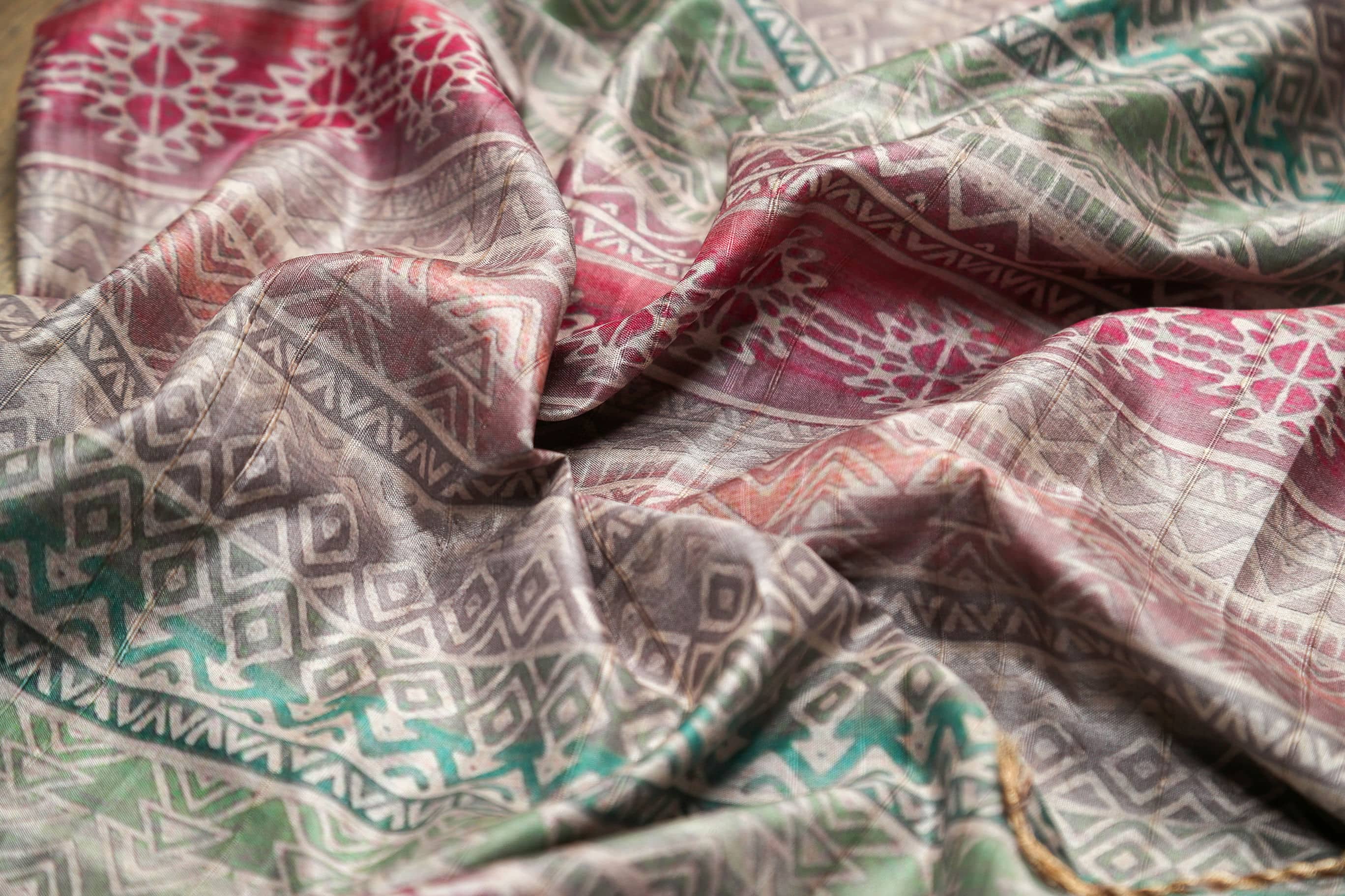 Pastel Geometry Chapa Handloom Tussar Saree C3 Geetha Creation