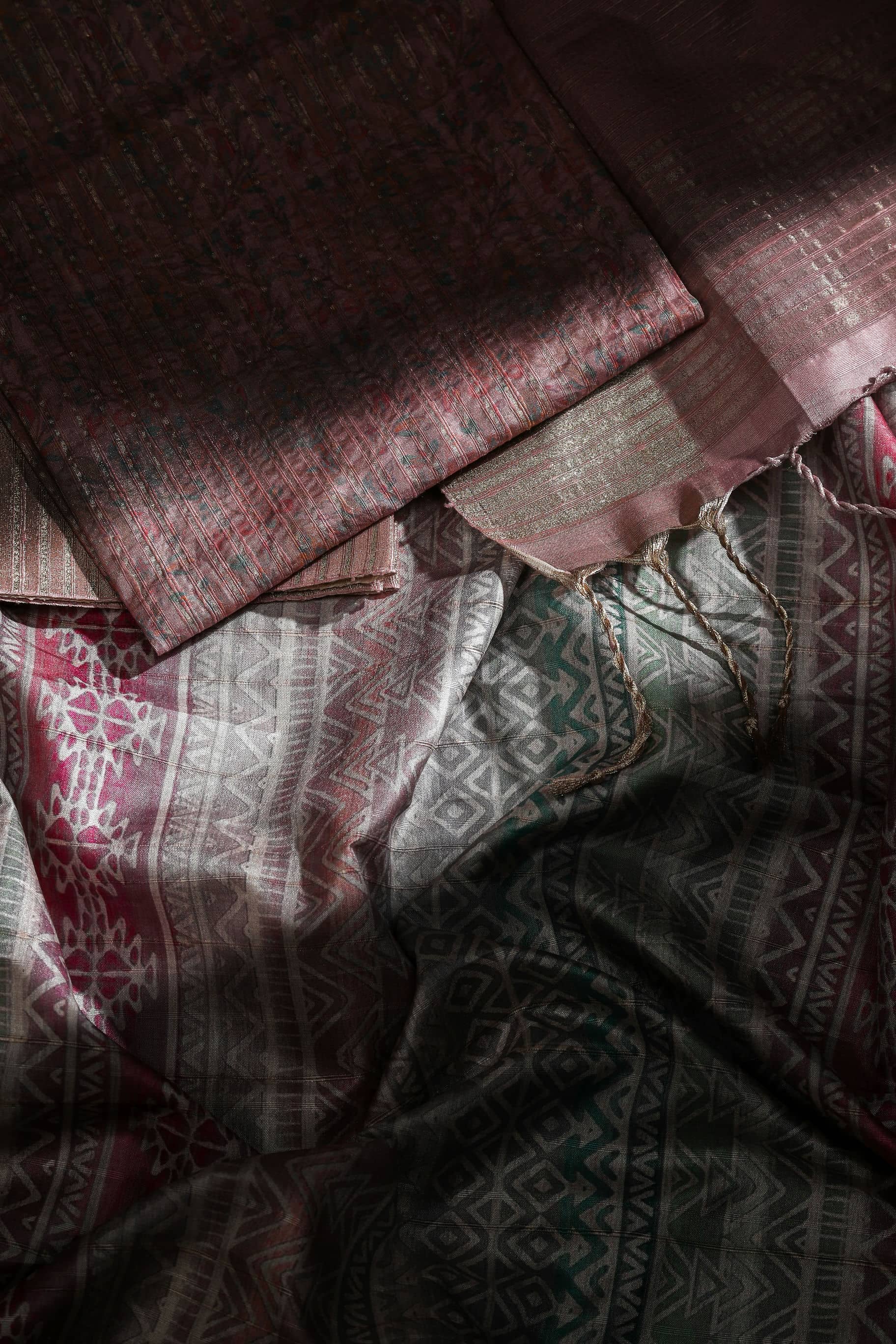 Pastel Geometry Chapa Handloom Tussar Saree C3 Geetha Creation