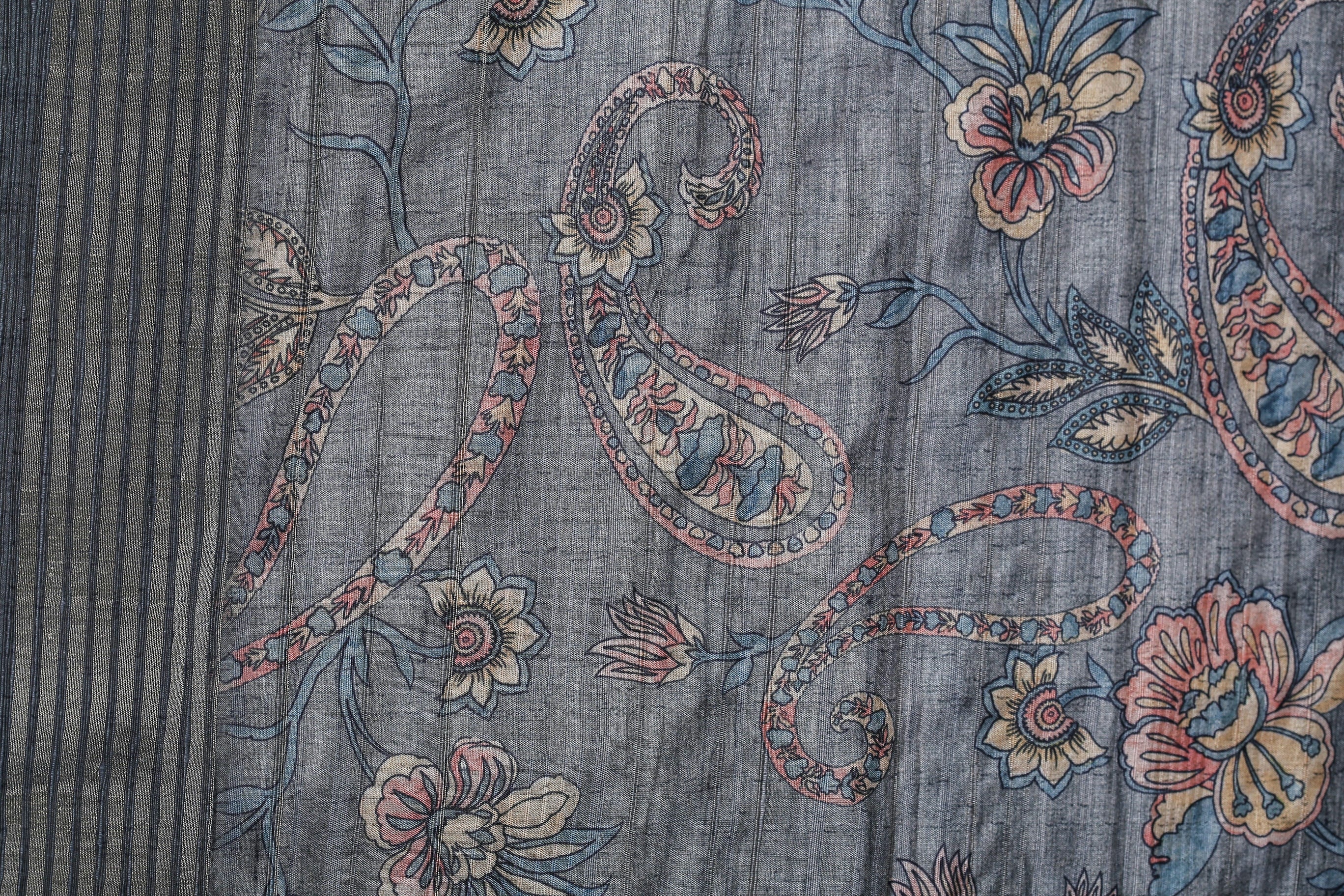 Steel Grey and Multihued Striped Semi Tussar Two Piece Suit Set Geetha Creation