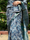 Blue Persian Print Chapa Handloom Tussar Saree C3 Geetha Creation