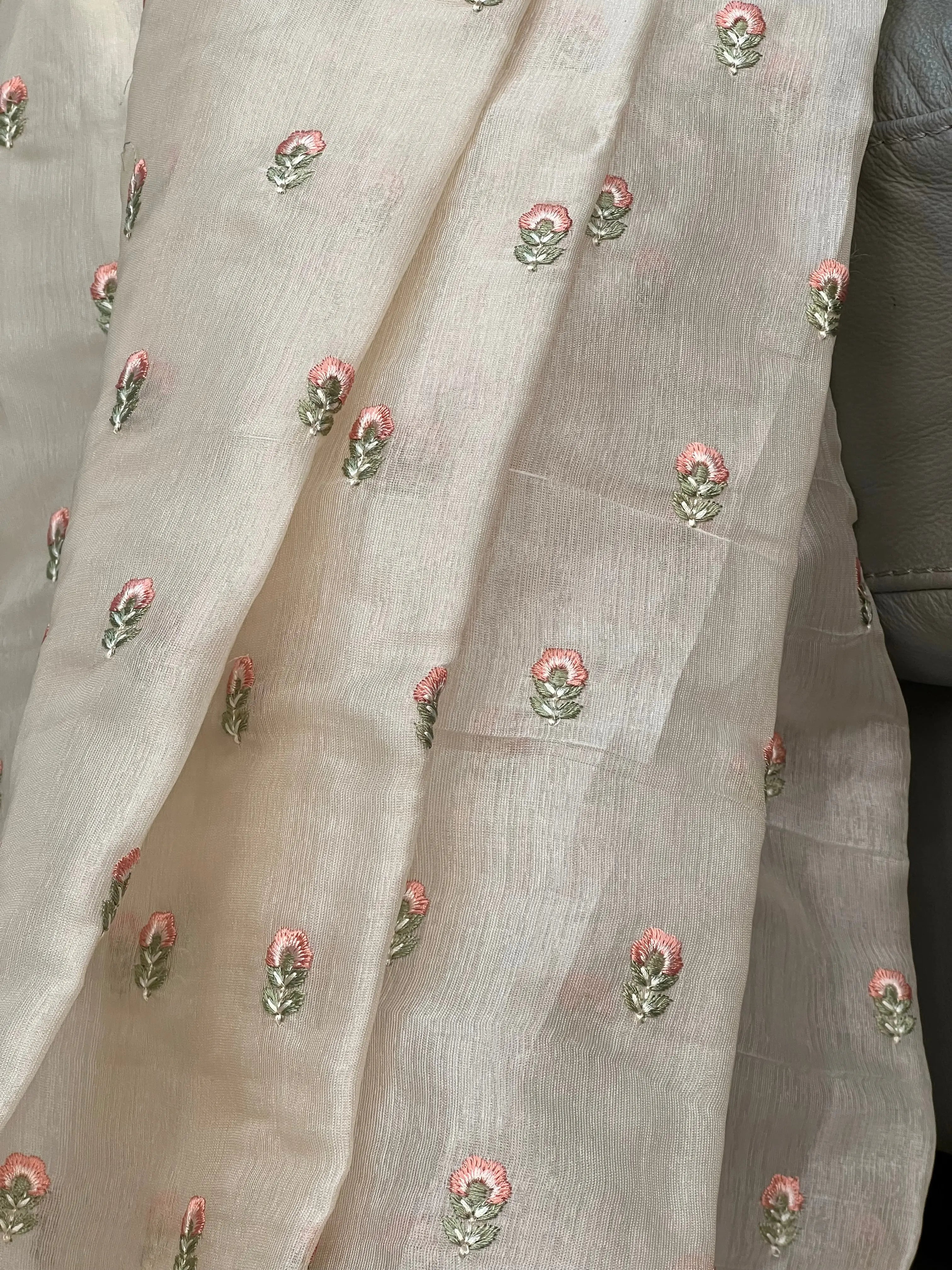 Creamy Soft Satin Saree with Embroidered Butti CSE Geetha Creation