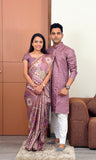 Ethnic Chevron Mulberry Unstitched Couple Set