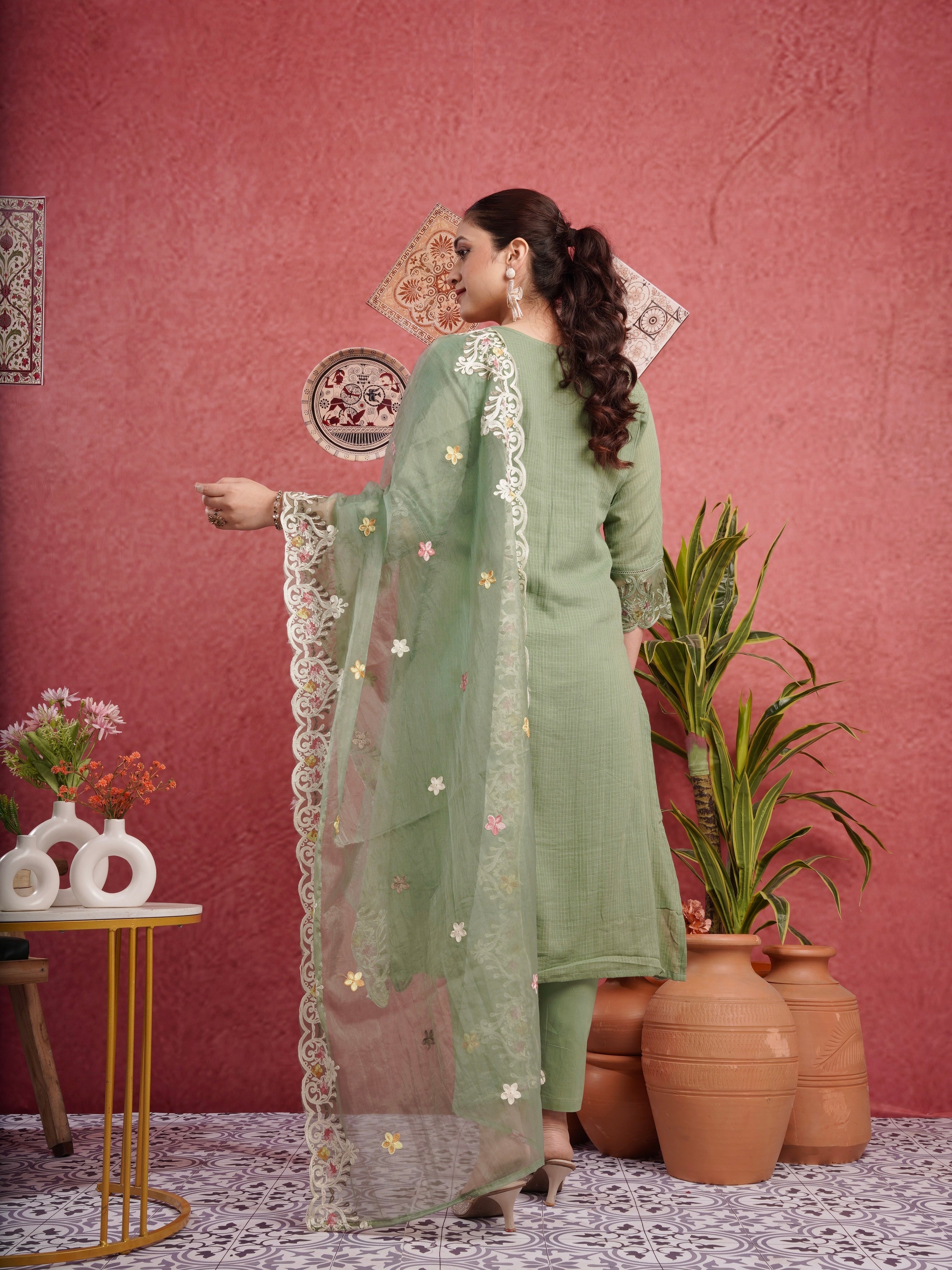 Ethnic Green Pure Cotton Kota Doria Dress Geetha Creation Ethnic Green Pure Cotton Kota Doria Dress Geetha Creation