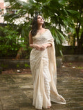 Vanilla Soft Satin Saree with Fusion Embroidery CSE Geetha Creation