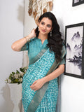 Caribbean Geometric Chapa Handloom Tussar Saree C2