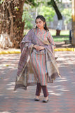 Dusty Purple and Multihued Striped Semi Tussar Two Piece Suit Set