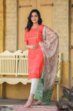 Red Tussar Column Two Piece Unstitched Suit
