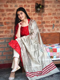 Elegant Red with Chikoo Ready to Wear Cotton Silk Kurta Set