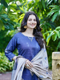 Midnight Blue Floral Ready to Wear Silk Kurti Set Geetha Creation