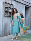 Glittering Teal Soft Tissue Ready to Wear Silk Kurti Set Geetha Creation