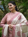 Beige and Rust Striped Semi Formal Ready to Wear Silk Kurta Set Geetha Creation