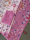 Bursting Rainbow Pink Abstract Linen Saree