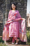 Sunset Pink A-Line Ready to Wear Satin Silk Kurti Set