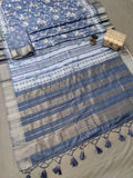 Mystic Blue Petal Dance Handloom Jacquard Border Tussar Saree JQ2 Geetha Creation