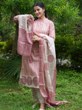 Beige and Rust Striped Semi Formal Ready to Wear Silk Kurta Set Geetha Creation