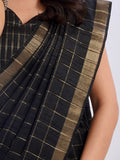 Pure Black Checks with Copper Glow Tussar Silk Saree Geetha Creation