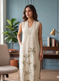 Beige Linen Ready to Wear Kurta Set with Dupatta Geetha Creation