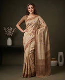 Beige Semi Tussar Saree with Floral Woven Design and Blouse Piece Geetha Creation