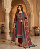 Maroon Striped Cotton Kurta Set with Floral Dupatta & Straight Pants Geetha Creation