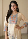 Blue Crane Floral Printed Linen Kurti Set Geetha Creation